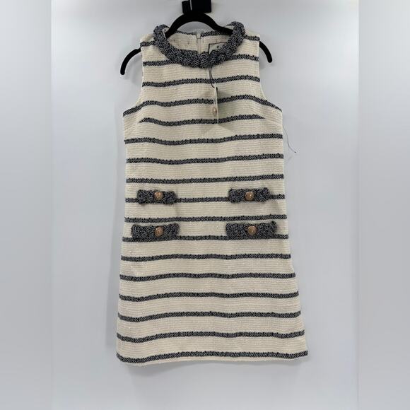 Tuckernuck Navy Stripe Tweed Sleeveless Crew Neck Jackie Mini Dress Size S - Picture 4 of 5